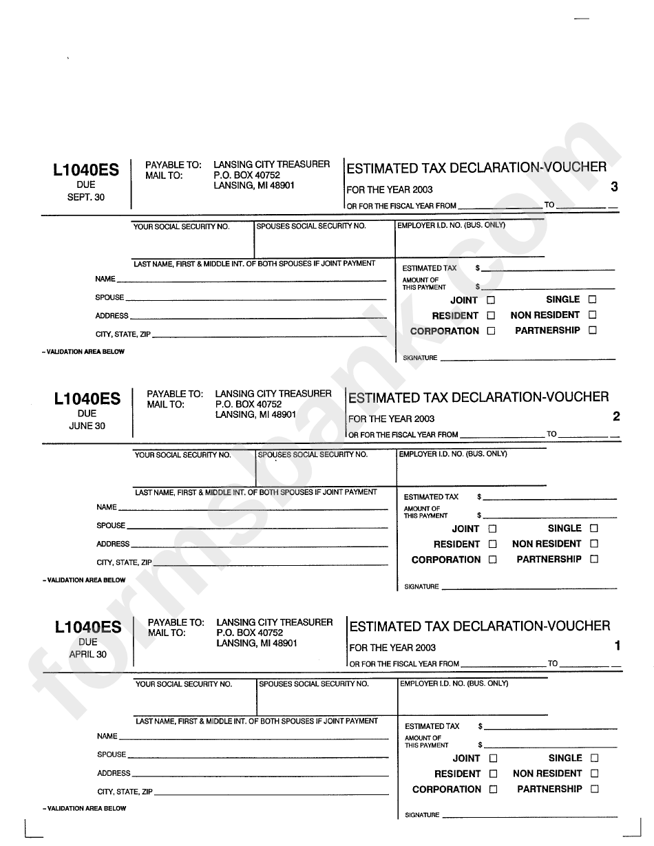 Form L1040es - Lansing City Estimated Tax Declaration-Voucher - 2003