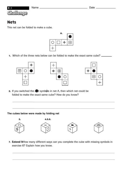 Nets - Geometry Worksheet With Answers Printable pdf
