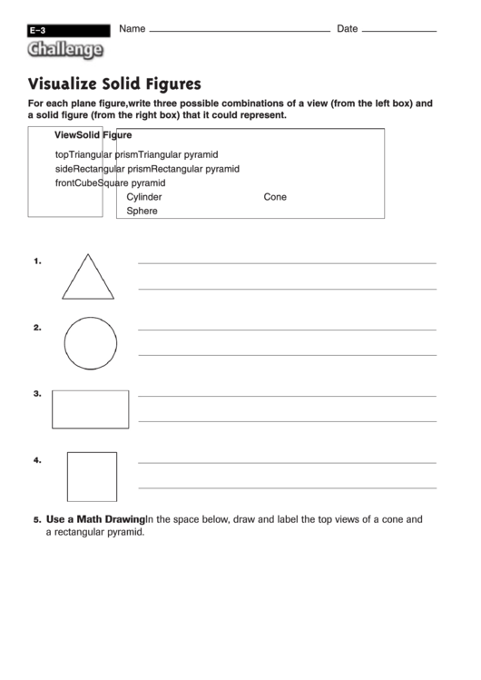 Visualize Solid Figures - Geometry Worksheet With Answers Printable pdf
