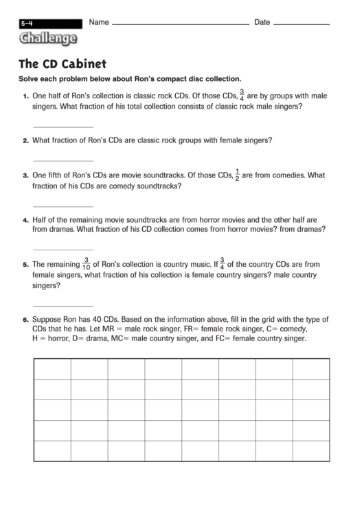 The Cd Cabinet - Fraction Worksheet With Answers Printable pdf