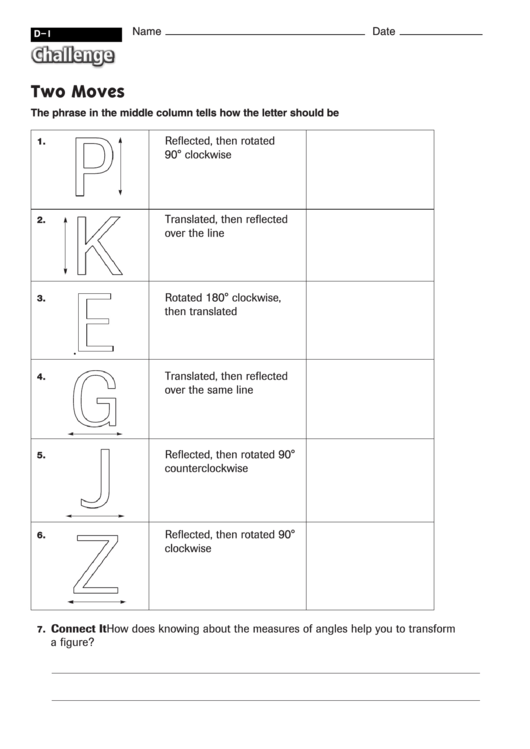 Two Moves - Geometry Worksheet With Answers Printable pdf