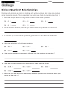 Divisor/quotient Relationships - Division Worksheet With Answers
