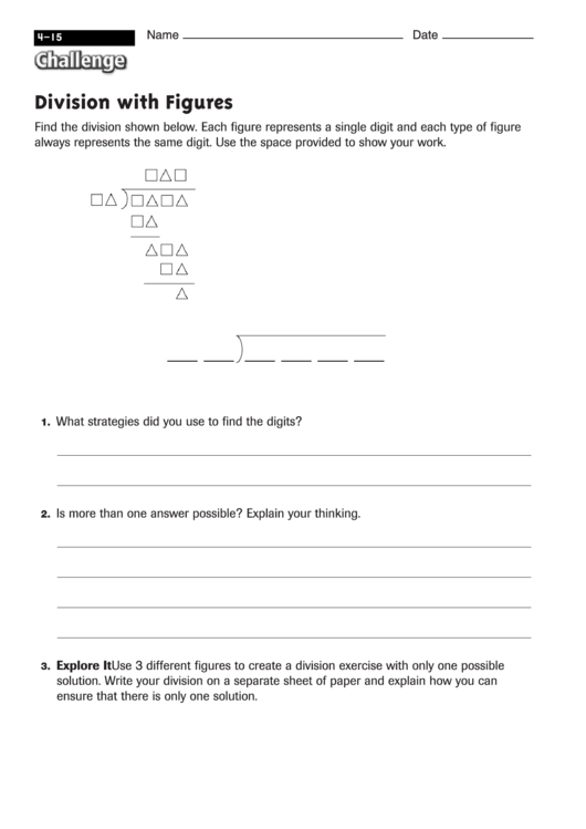 Division With Figures - Math Worksheet With Answers Printable pdf