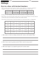 Five-in-a-row With Decimal Numbers - Math Worksheet With Answers