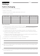 Truth In Packaging - Math Worksheet With Answers Printable pdf
