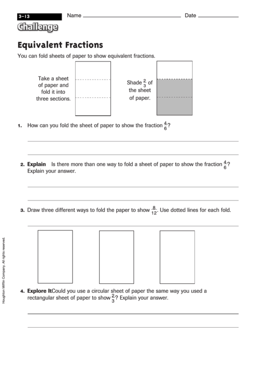 Equivalent Fractions - Fractions Worksheet With Answers