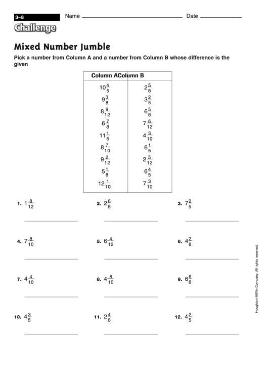 Mixed Number Jumble - Fraction Worksheet With Answers