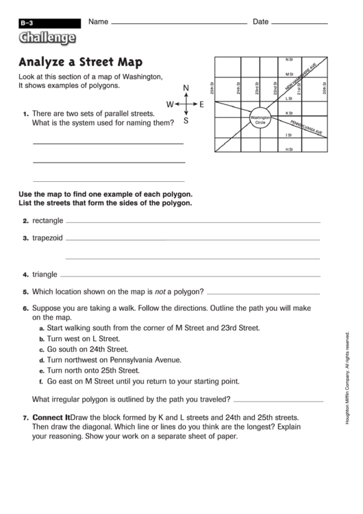 Analyze A Street Map - Geometry Worksheet With Answers Printable pdf