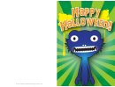 Blue Monster Happy Halloween Greeting Card