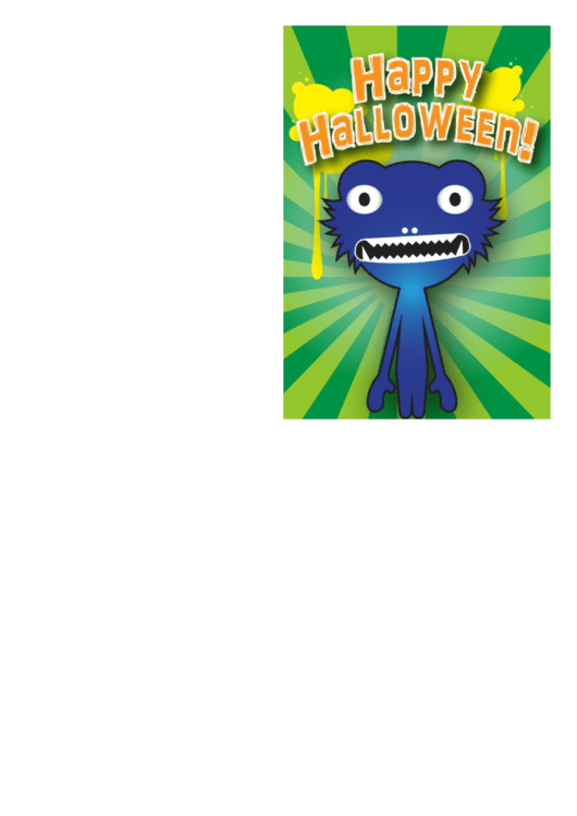 Blue Monster Happy Halloween Greeting Card Printable pdf