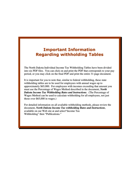 North Dakota Individual Tax Withholding Tables 2004 printable