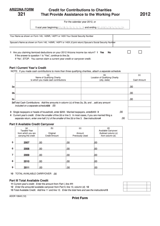 Arizona Tax Form 321