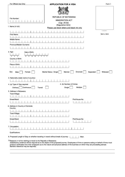Botswana Visa Application Form Printable pdf