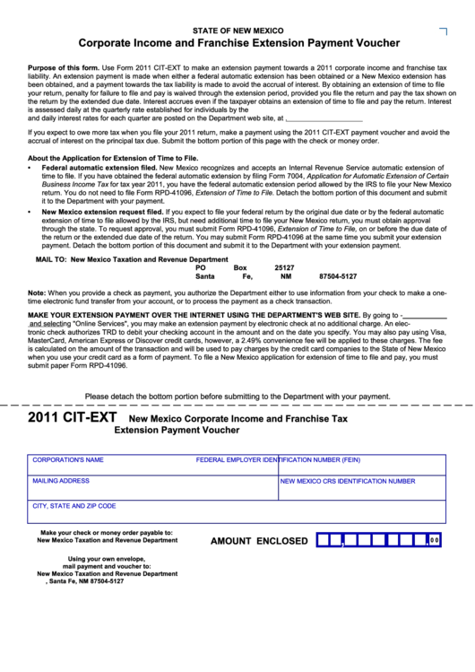 Form Cit-Ext - Corporate Income And Franchise Extension Payment Voucher - 2011 Printable pdf