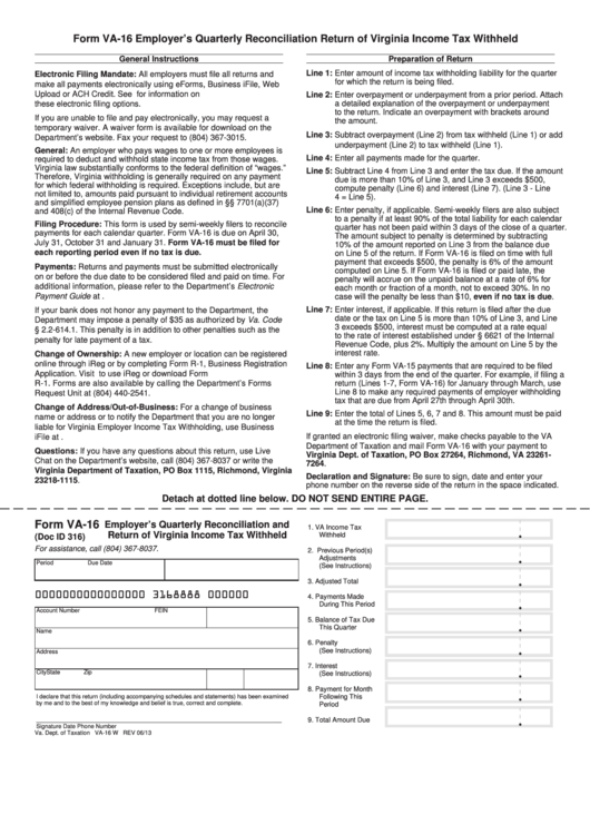 Fillable Form Va16 Employer'S Quarterly Reconciliation And Return Of