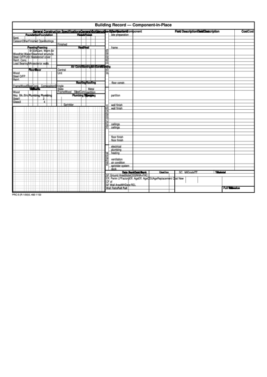 Form Prc-5 - Building Record - Component-In-Place Printable pdf