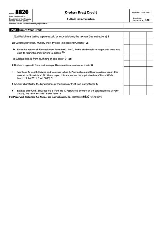 Form 8820 - Orphan Drug Credit