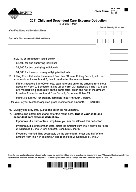 Fillable Form 2441-M - Child And Dependent Care Expense Deduction - 2011 Printable pdf
