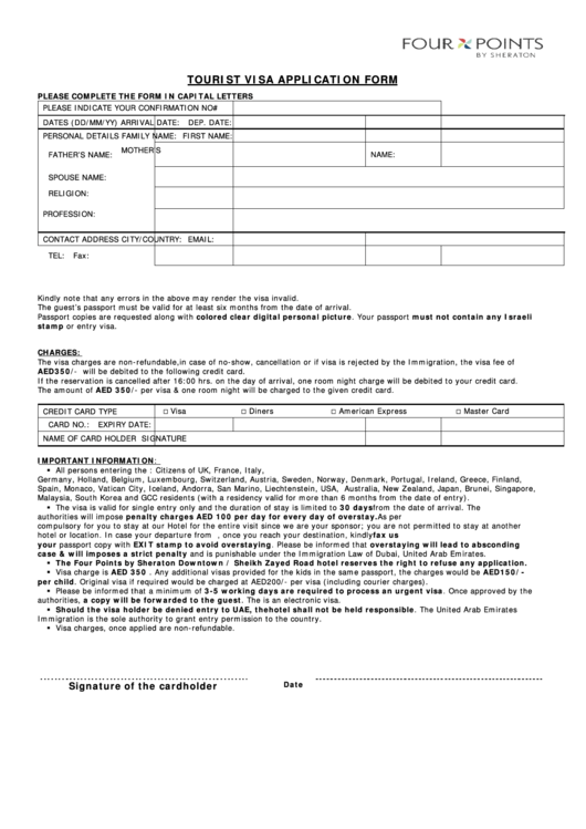 Tourist Visa Application Form Printable pdf