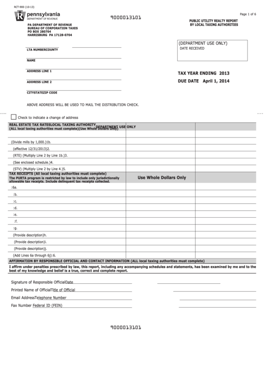 Form Rct-900 - Public Utility Realty Report By Local Taxing Authorities Printable pdf