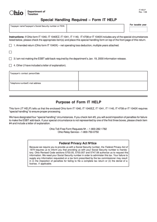 Fillable Form It Help Special Handling Required printable pdf download
