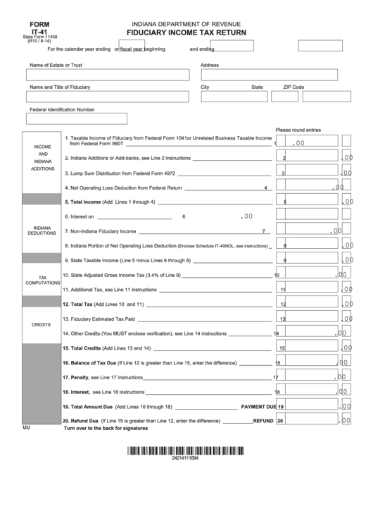 Fillable Form It-41 - Fiduciary Income Tax Return Printable pdf