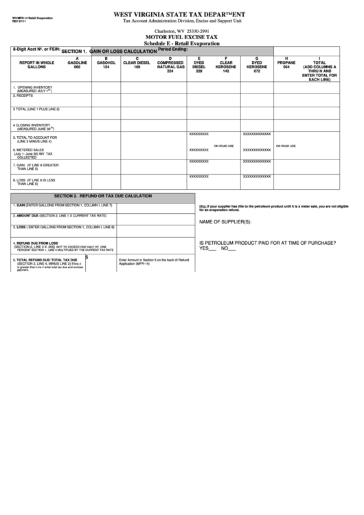 Fillable Form Wv/mfr-14 (Schedule E) - Motor Fuel Exise Tax - Retail Evaporation Printable pdf
