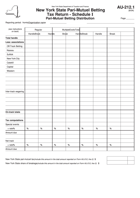 Form Au-212.1 - Schedule I - New York State Pari-Mutuel Betting Tax Return - Pari-Mutuel Betting Distribution Printable pdf