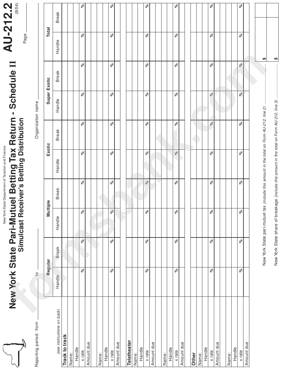 Form Au-212.2 - Schedule Ii - New York State Pari-Mutuel Betting Tax Return - Simulcast Receiver