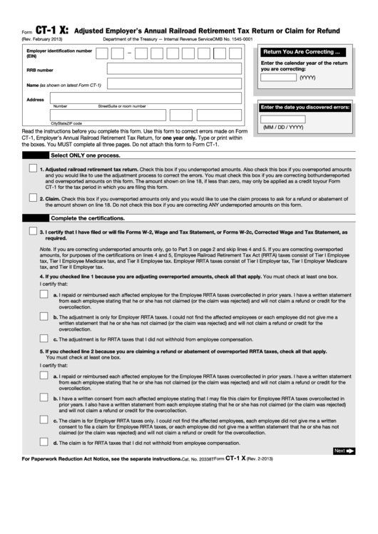 Fillable Form Ct-1 X - Adjusted Employer