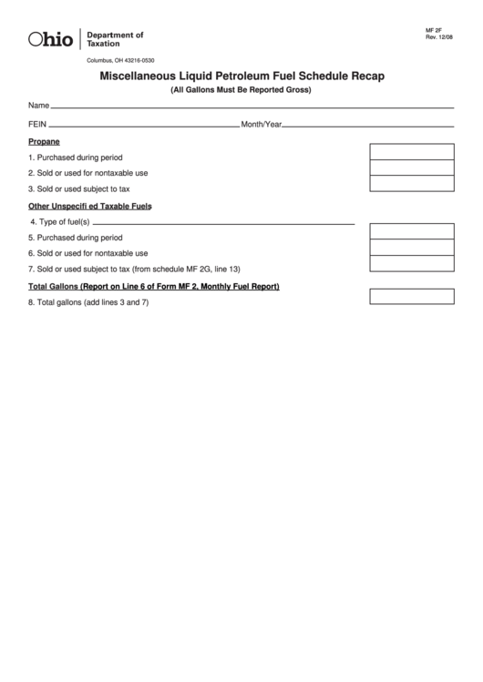 Fillable Form Mf 2f - Miscellaneous Liquid Petroleum Fuel Schedule Recap Printable pdf