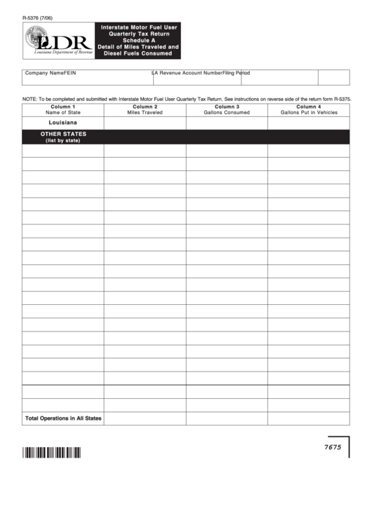 Fillable Form R-5376 - Schedule A - Interstate Motor Fuel User Quarterly Tax Return Detail Of Miles Traveled And Diesel Fuels Consumed Printable pdf