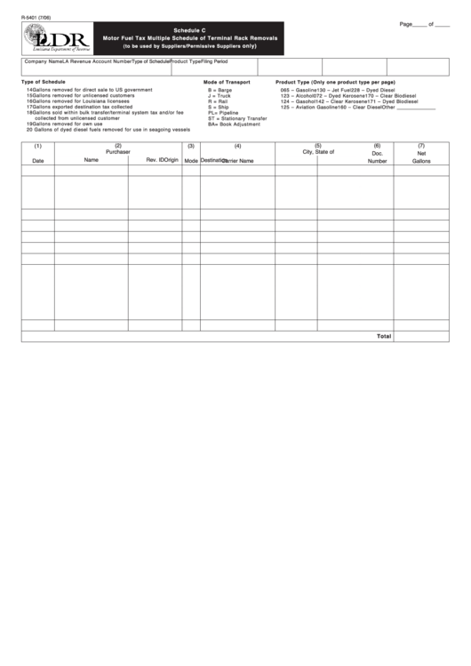 Fillable Form R-5401 - Schedule C - Motor Fuel Tax Multiple Schedule Of Terminal Rack Removals Printable pdf