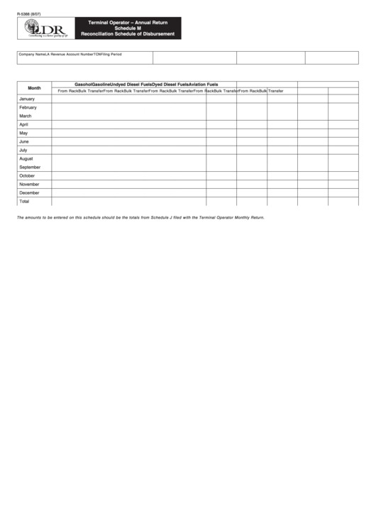Fillable Form R-5388 - Schedule M - Terminal Operator - Annual Return Reconciliation Schedule Of Disbursement Printable pdf