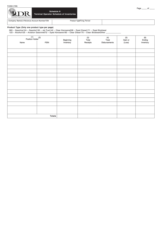 Fillable Form R-5394 - Schedule H - Terminal Operator Schedule Of Inventories Printable pdf