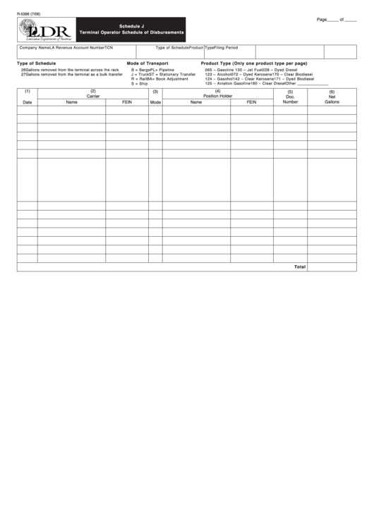 Fillable Form R-5396 - Schedule J - Terminal Operator Schedule Of Disbursements Printable pdf