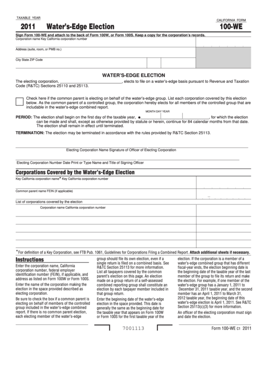 Fillable California Form 100-We - Water