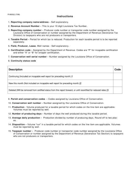 Form R-9003(I) - Instructions Printable pdf