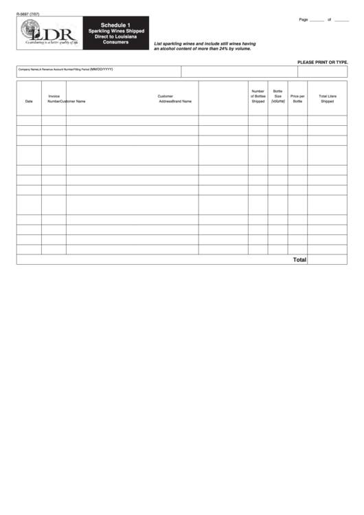 Fillable Form R-5697 - Schedule 1 - Sparkling Wines Shipped Direct To Louisiana Consumers Printable pdf