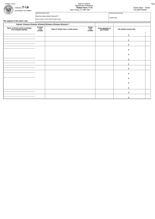 Fillable Form R-9006l - Severance Tax Timber Printable pdf