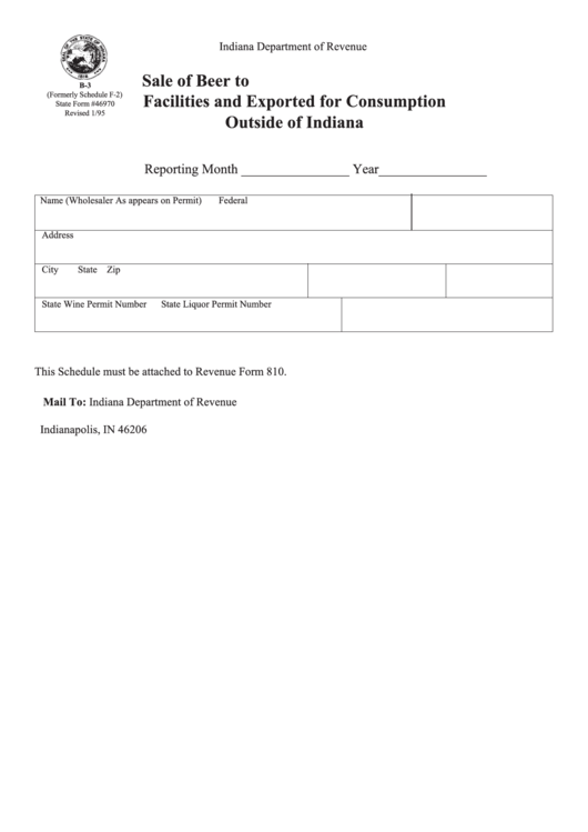 Fillable Form B-3 - Sale Of Beer To U.s. Government Military Facilities And Exported For Consumption Outside Of Indiana Printable pdf