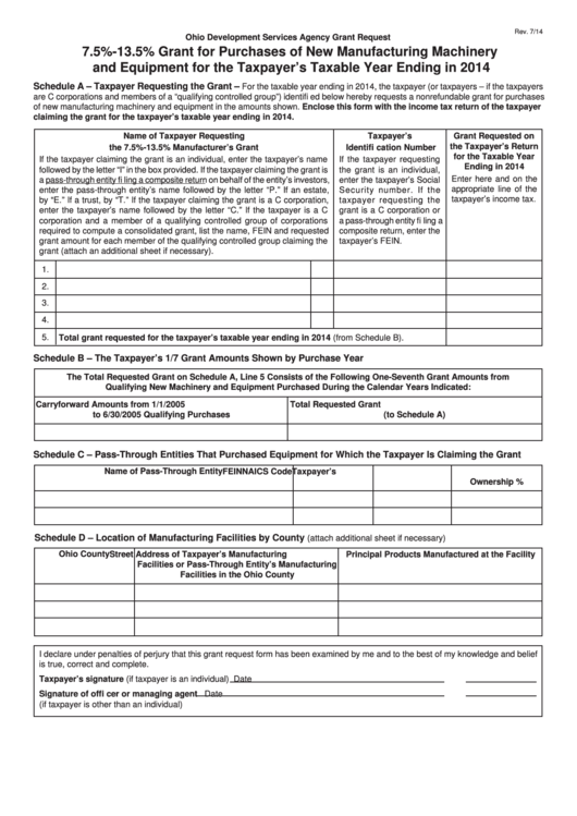 Fillable Grant Request Form - Ohio Development Services Agency Grant Request Printable pdf