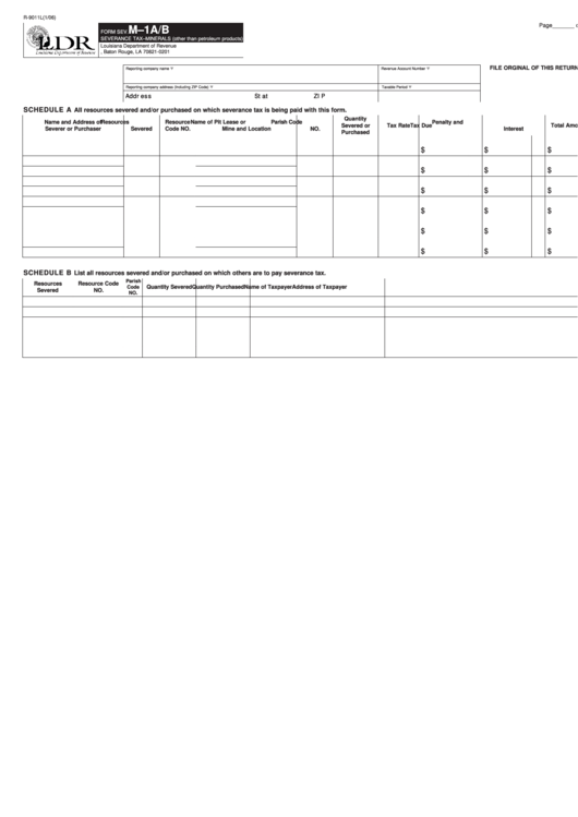 Fillable Form R-9011l - Severance Tax-Minerals (Other Than Petroleum Products) Printable pdf