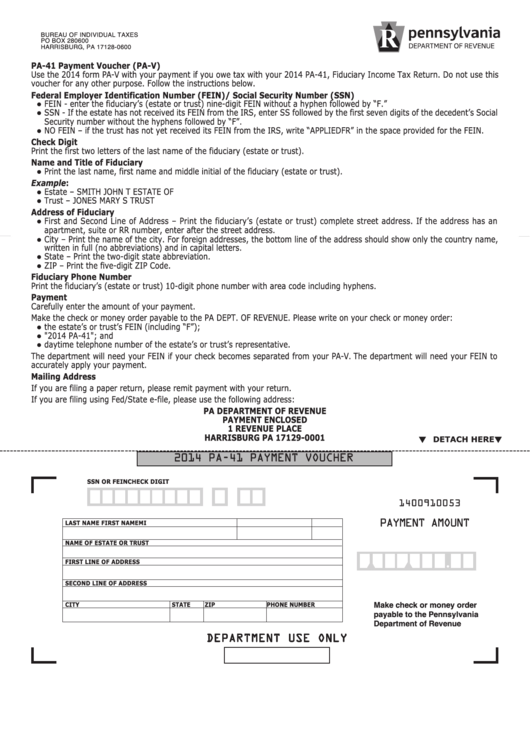Fillable Form Pa-41 - Payment Voucher - 2014 Printable pdf
