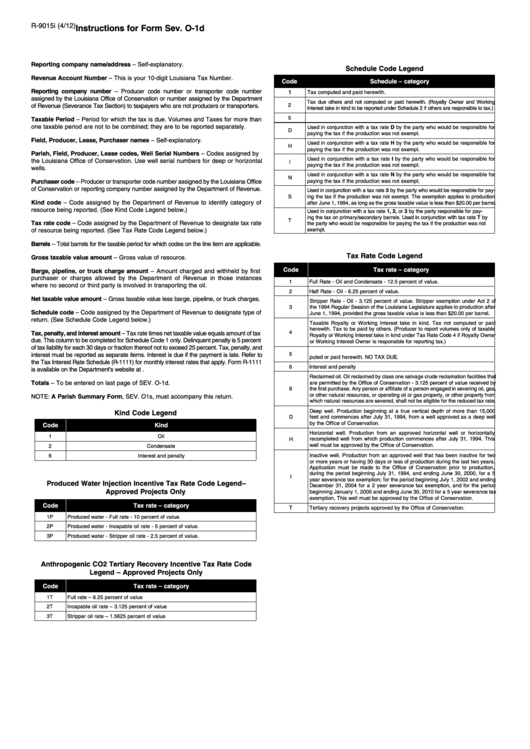Form R-9015i - Instructions For Form Sev. O-1d Printable pdf