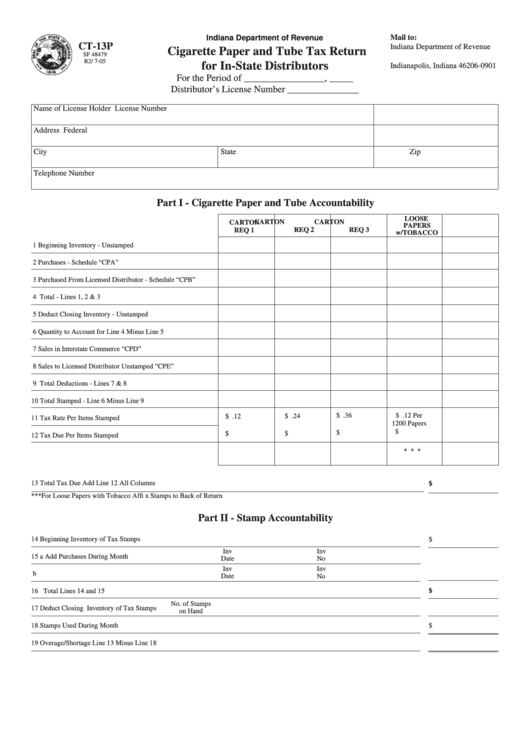 Fillable Form Ct-13p - Cigarette Paper And Tube Tax Return For In-State Distributors Printable pdf