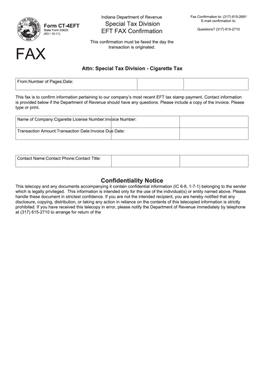 Fillable Form Ct-4eft - Eft Fax Confirmation Printable pdf