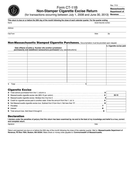 Fillable Form Ct-11b - Non-Stamper Cigarette Excise Return Printable pdf
