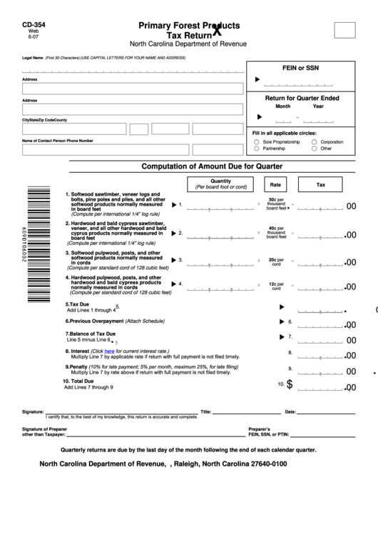 Fillable Form Cd-354 - Primary Forest Products Tax Return Printable pdf