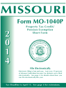 Form Mo-1040p - Missouri Individual Income Tax Return And Property Tax Credit Claim/pension Exemption - 2014